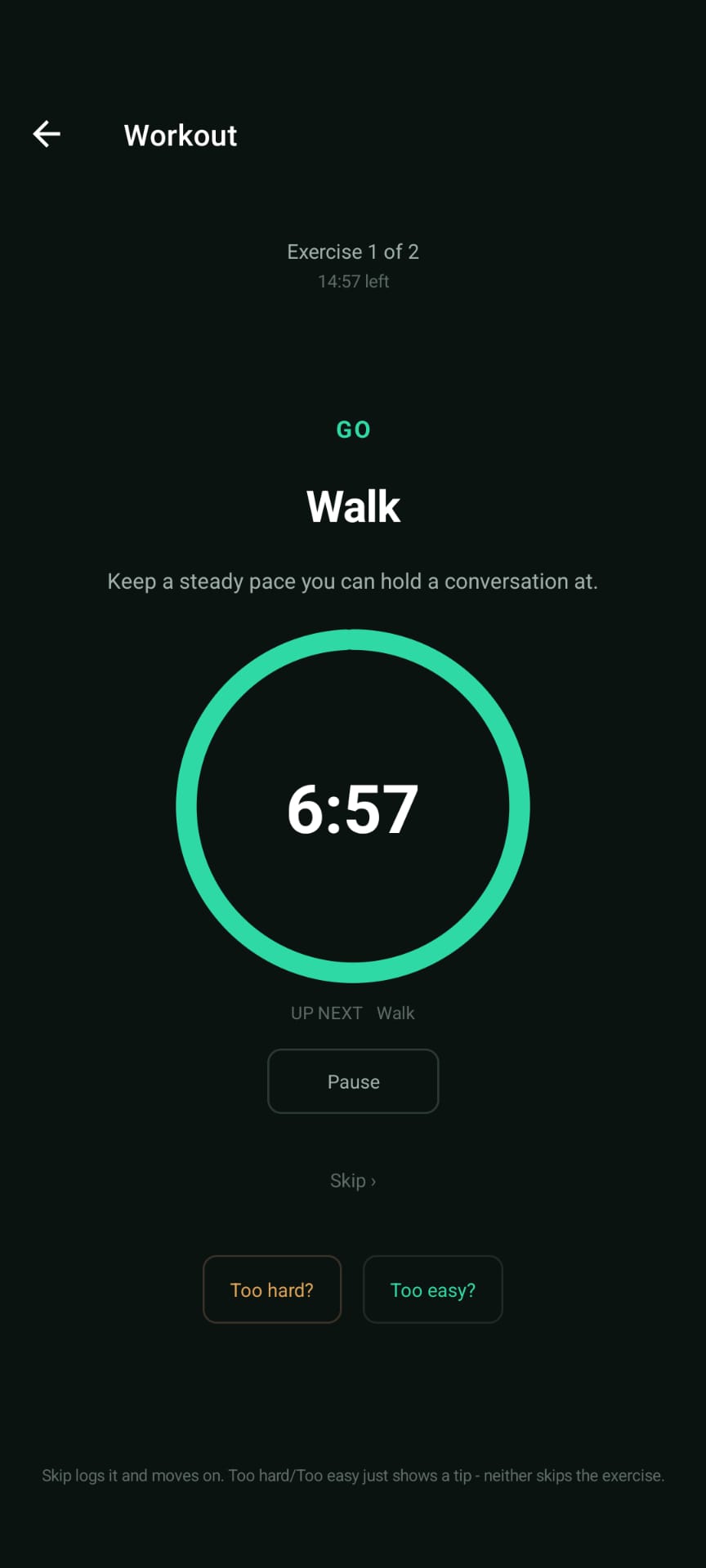 DailyFit15 workout player with a circular countdown timer